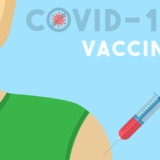 新型コロナウイルス（COVID-19）のワクチン接種を受けるノースリーブシャツの男性の肩のシンプルイラスト